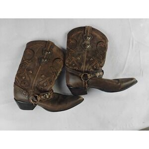 Durango Crush Brown Leather Cowboy Boots Western Concho Heart Detail Womens 6.5M